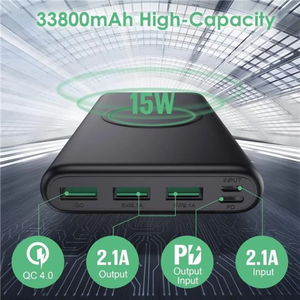 Wireless Portable Charger Power Bank, 33800mAh 15W Fast Wireless Charging